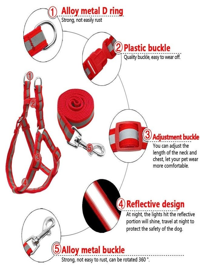 Pups&Pets Adjustable Soft Nylon Strip Radium Dog Harness & Leash Set for Puppies and Small Breed Dog Reflected Harness & Leash Set 15mm (Red Color) - Image 3